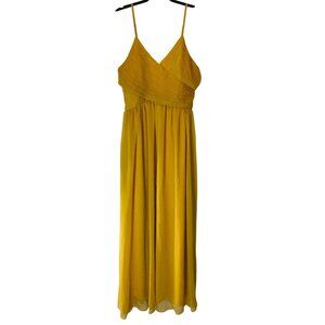 Lulus Yellow Maxi Dress Pleated Bodice Flowing Skirt Large